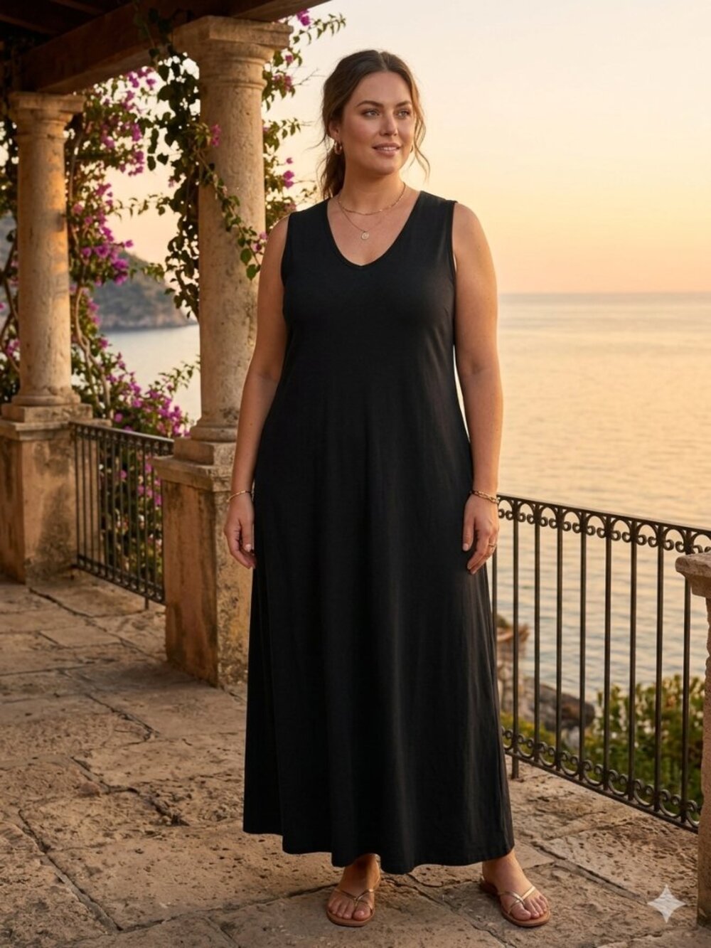 Jessica London Women Size 20 Black Sleeveless Cotton Stretch Maxi Dress